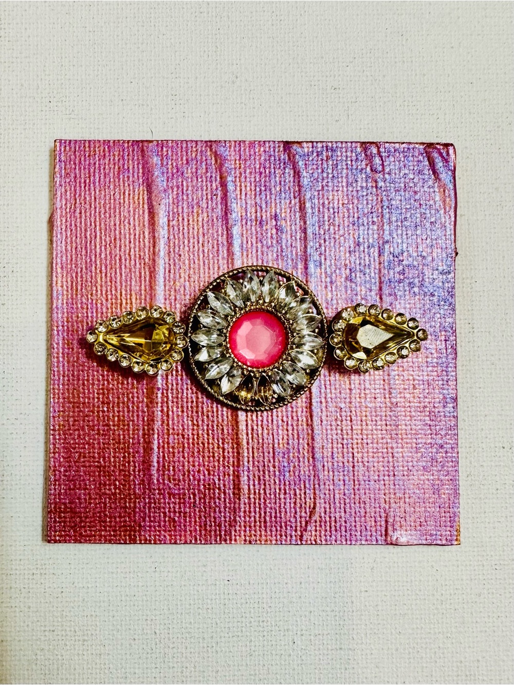 Handmade Pink Rhinestone Jewel 3x3 Mixed Media Magnet
